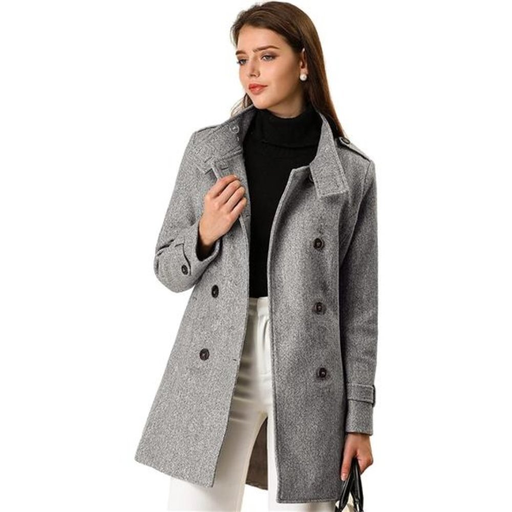 Women's Stand Collar Double Breasted Pockets Trendy Outwear Winter Coat